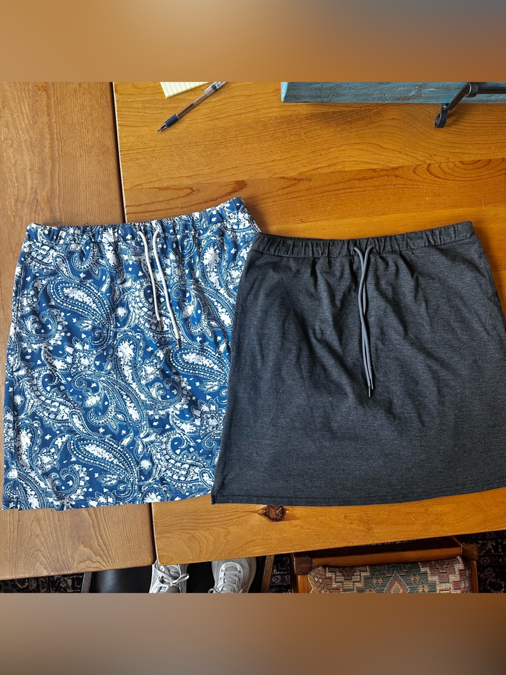 Casual Summer Drawstring Skirts  - Charcoal & Blue Paisley - Pair of 2